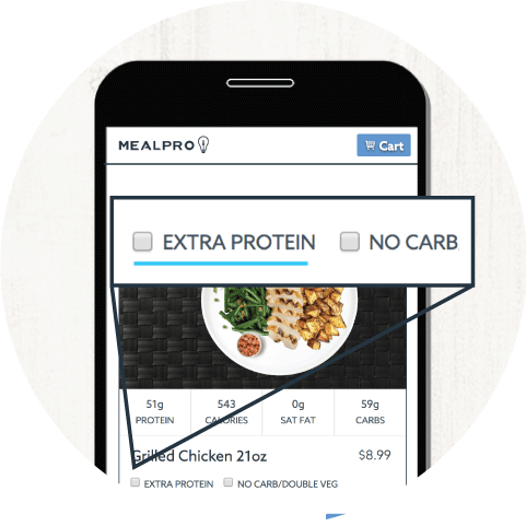 Customize your low carb meals on the menu page