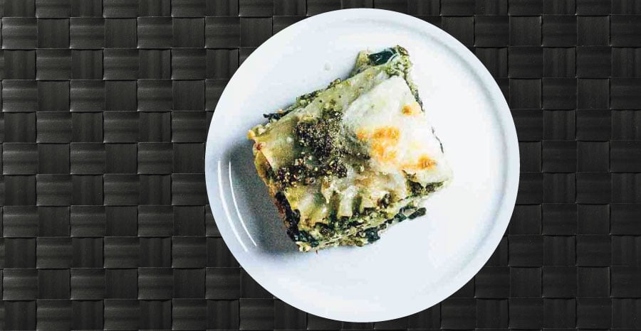 spinach pesto lasagna on a plate