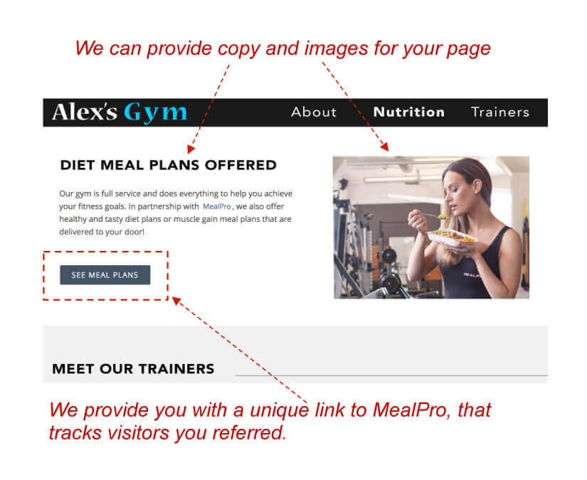 Pic how Alex's Gym integrated MealPro on it's website.