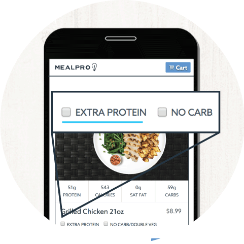 Customize your atkins meals on the menu page