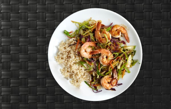 Picture shows a  shrimp stir fry meal