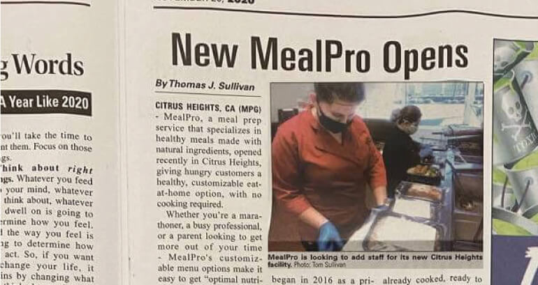 Pic of a Newspaper Clipping from The Messenger Newspaper. The Messenger Reviews MealPro's Expansion Project