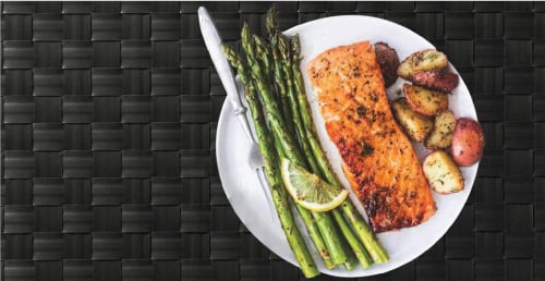 Picture of grilled salmon. Senior meal designed to reduce inflammation, muscular degeneration and reduce risk of heart disease and stroke.