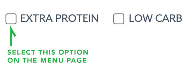 high protein check box on the menu page