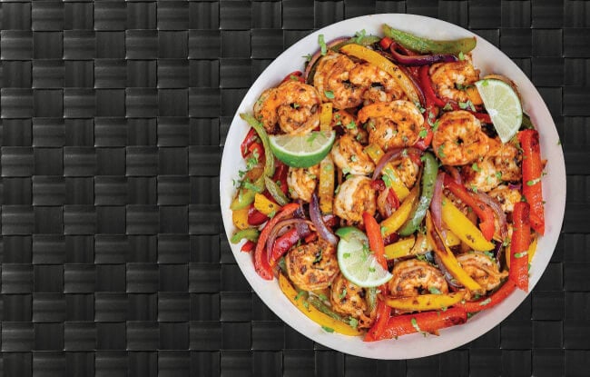 Low carb meal plan meal with shrimp and fajita veggies