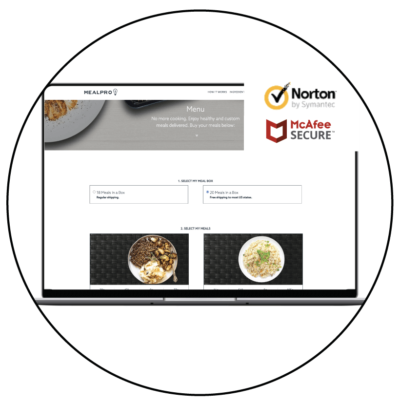 Order your healthy meals in our secure website Picture of a meal that you can choose from the menu