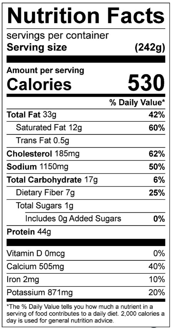 Keto Meal Parmesan Chicken Nutrition