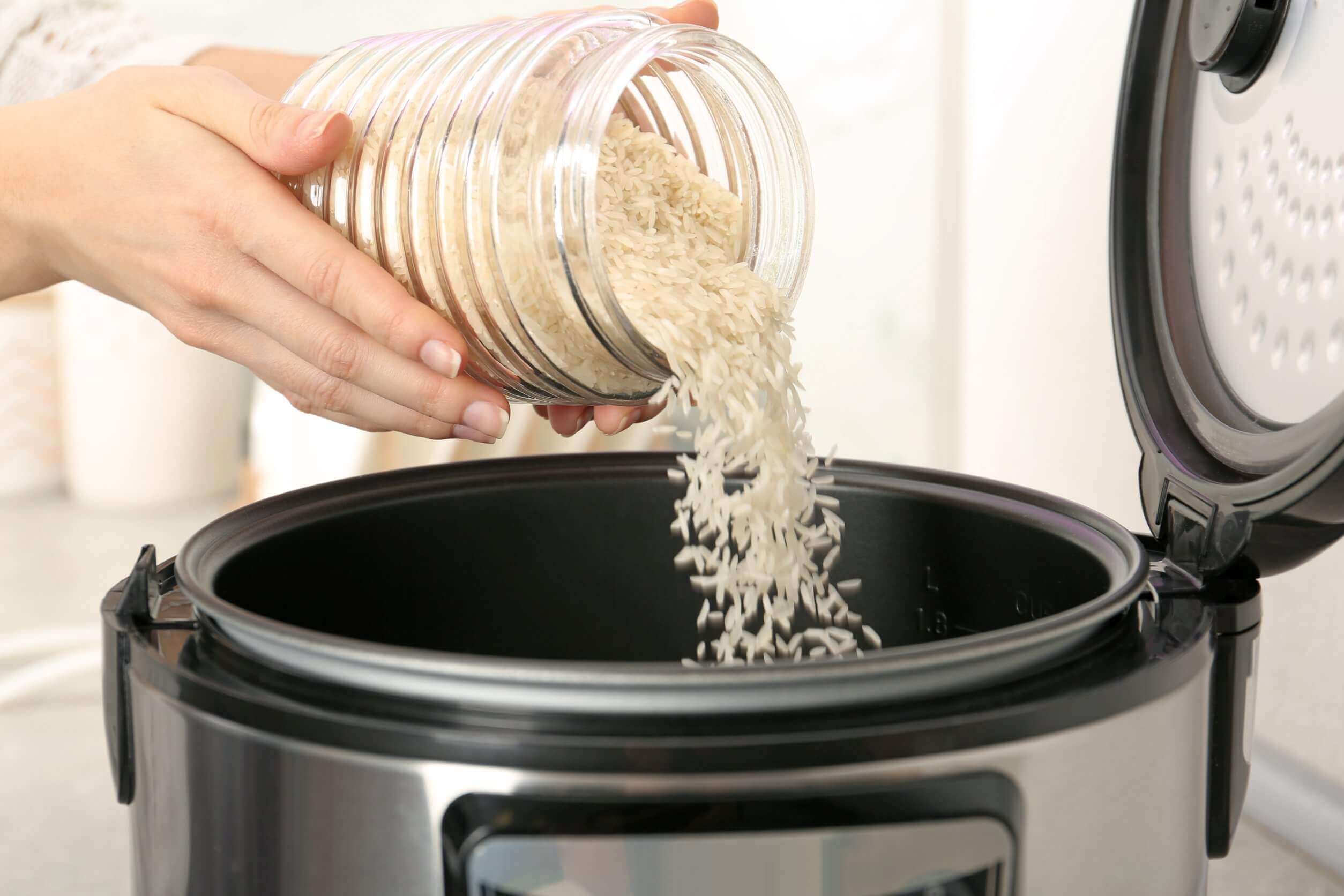 Pour Rice into Instapot for Cooking