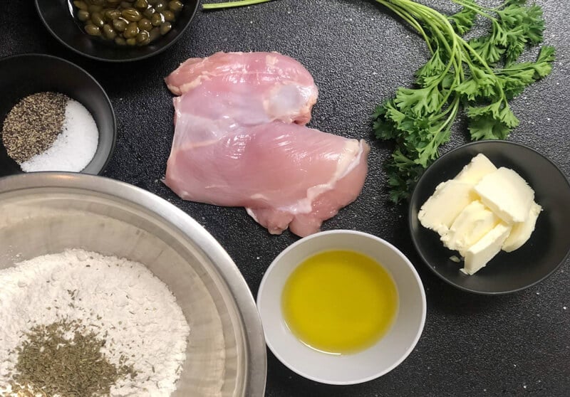 Season the chicken for this low carb chicken piccata recipe