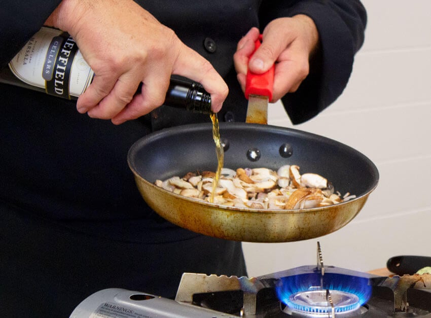 Pour Marsala Wine into the Skillet