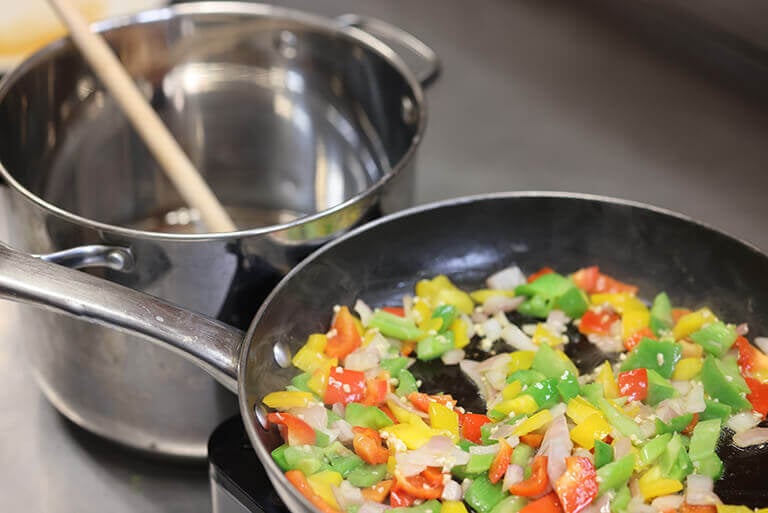 cajun holy trinity cooking in pan