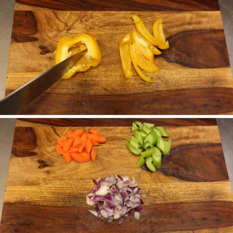 chopped vegetables for stew