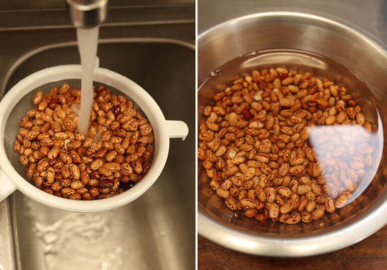 straining washing and soaking the pinto beans