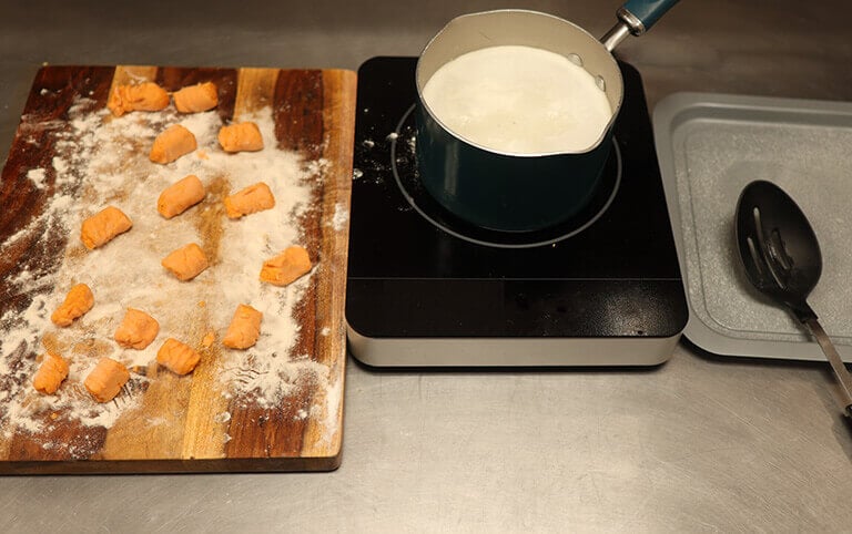 sweet potato gnocchi boiling station