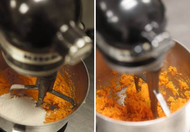 sweet potato gnocchi in mixer
