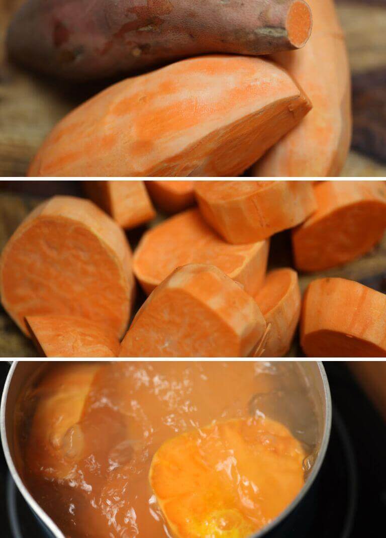 sweet potato peeled cut and boiled
