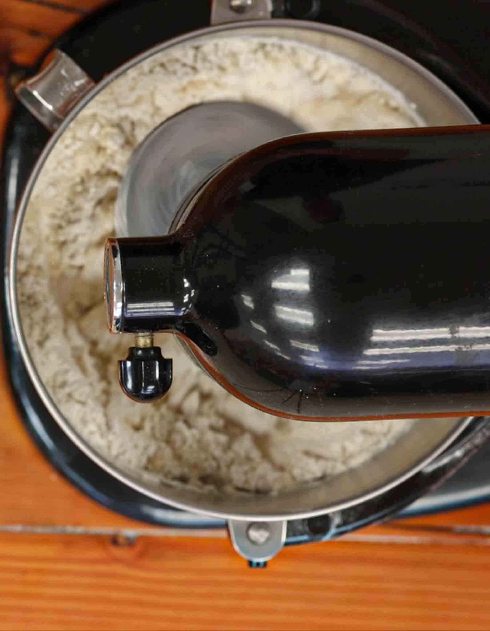 rosemary focaccia dough in stand mixer