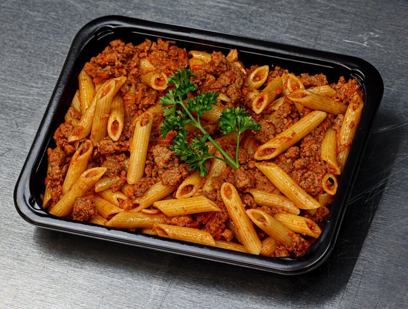 Penne pasta rigate and turkey ragù.