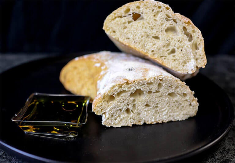 fresh ciabatta served with oil and vinegar