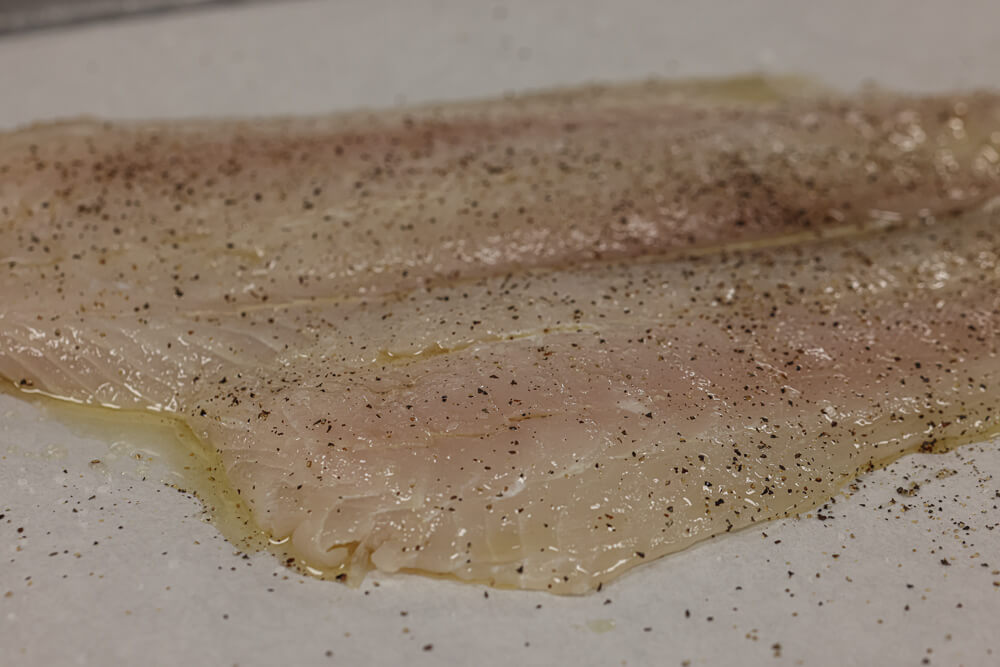 Flounder fillet on the sheetpan
