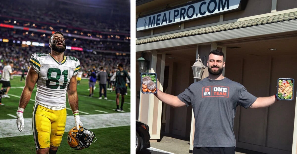 NFL tight end Josiah Deguara with MealPro meals