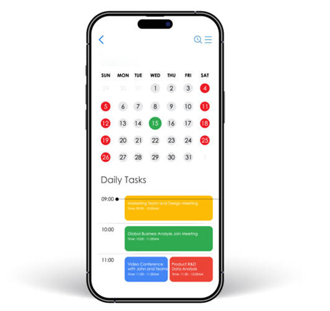 Booking calendar on a phone showing available session times